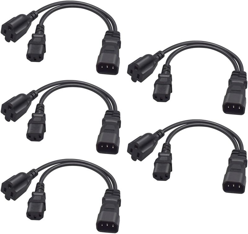 TEWOXIN 5 pcs IEC320 C14 to C13 + NEMA 5-15R Y Splitter Power Cord,for Server, PC, Monitor 1-to-2 Power Adapter Cable(0.3M/1FT) - Image 1